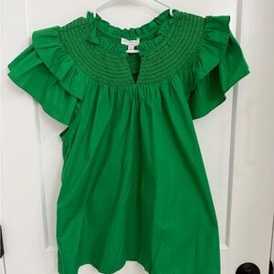 Current Air Emerald Green Smocked Top